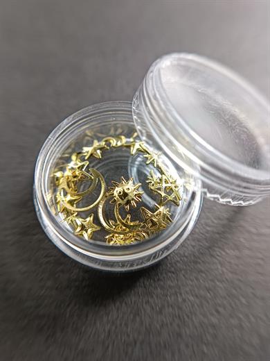 Charm Gökyüzü Mix Altın - Ay Yıldız 3D Nail Art Tırnak Süsü Seti