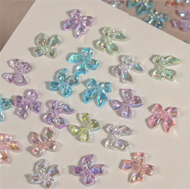 Charm Fiyonk Hologram Mix Renkli 10lu – 3D Nail Art Metal Süsü