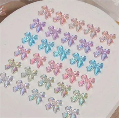 Charm Fiyonk Hologram Mix Renkli 10lu – 3D Nail Art Metal Süsü