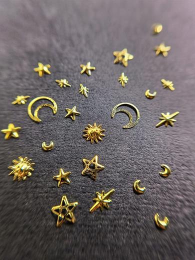 Charm Gökyüzü Mix Altın - Ay Yıldız 3D Nail Art Tırnak Süsü Seti