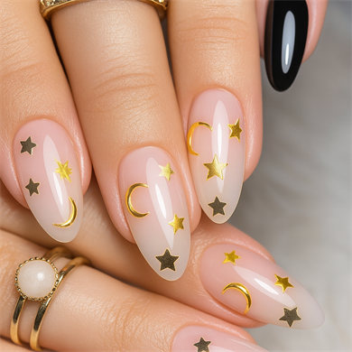 Charm Gökyüzü Mix Altın - Ay Yıldız 3D Nail Art Tırnak Süsü Seti