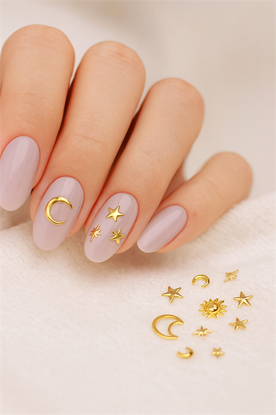 Charm Gökyüzü Mix Altın - Ay Yıldız 3D Nail Art Tırnak Süsü Seti