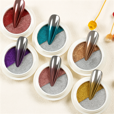 Krom Tırnak Tozu Çift Renkli No.08 – Altın & Gümüş Ayna Efekti Pigment