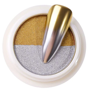 Krom Tırnak Tozu Çift Renkli No.08 – Altın & Gümüş Ayna Efekti Pigment