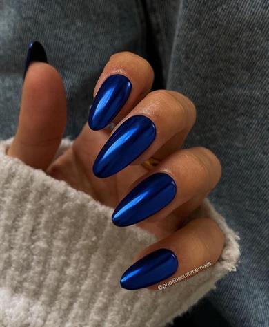 Renkli krom tırnak tozu - ayna efekti Lacivert