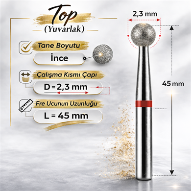 Vladmiva Elmas Freze Başlık Top – Yumuşak Sertlik (Kırmızı) 0,23 mm – adet fiyatı