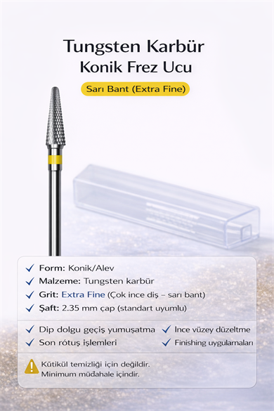 Karbür Konik Frez Ucu Sarı Bant Çok İnce Diş 2.35 mm Profesyonel