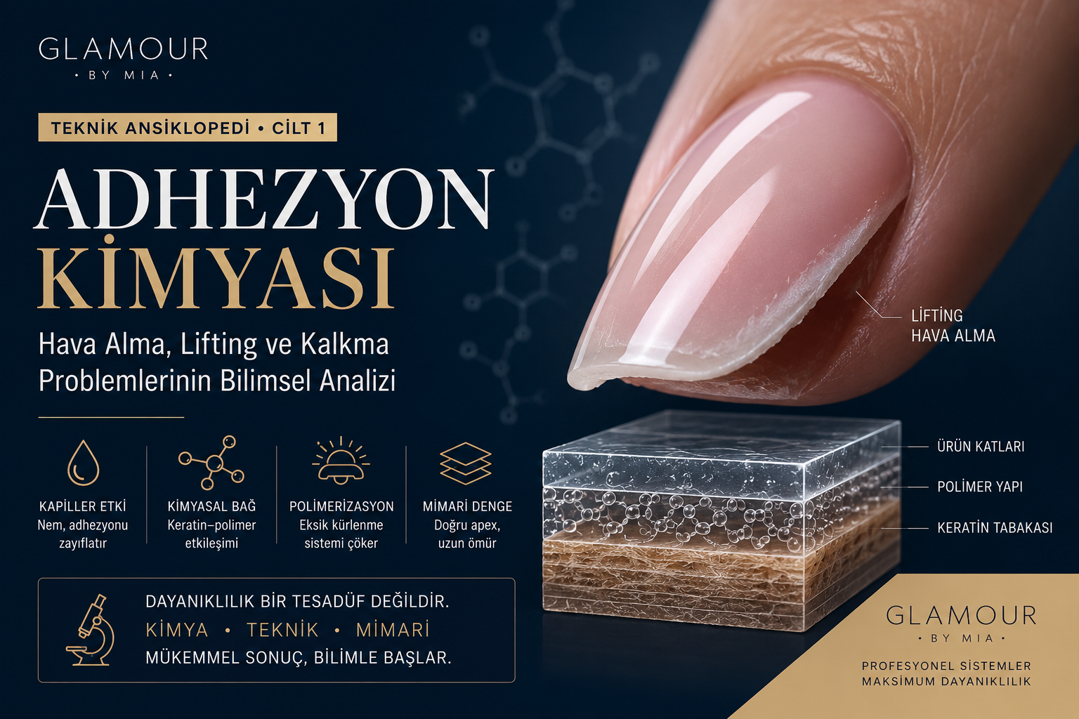 adhezyon kimyası görseli,lifting analizi bannerı,profesyonel nail teknolojisi,kalıcı oje teknik rehberi,tırnak kimyası uzman içeriği,salon dayanıklılığı sistemi,profesyonel jel sistemleri,Glamour by Mia teknik makale,nail system engineering,profesyonel nail architecture