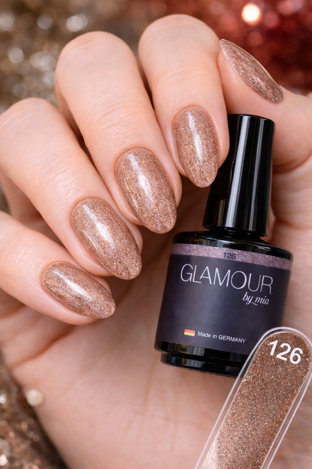 Glamour by MiaHema Free & 12 Free Kalıcı OjeGlamour Kalıcı Jel Oje 126 – Simli Şampanya-Bronz Işıltı ,TPO Free 15 ml