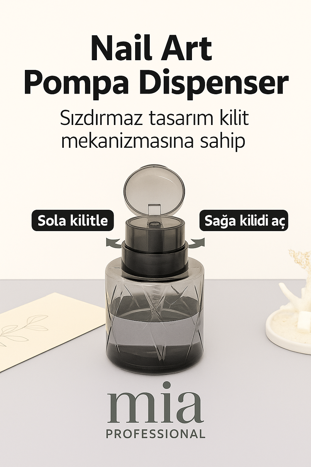 Mia ProfessionalYardımcı SıvılarMia Professional Aseton Pompa Şişesi – Kilitli, Sızdırmaz Tasarım