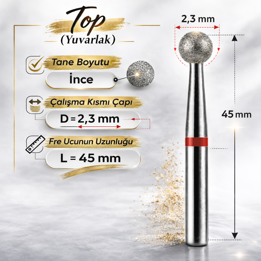 VladMiva RussiaTırnak İçin Freze UçlarıElmas Freze başlık Top (Yumuşak - Kırmızı) 0,23mm