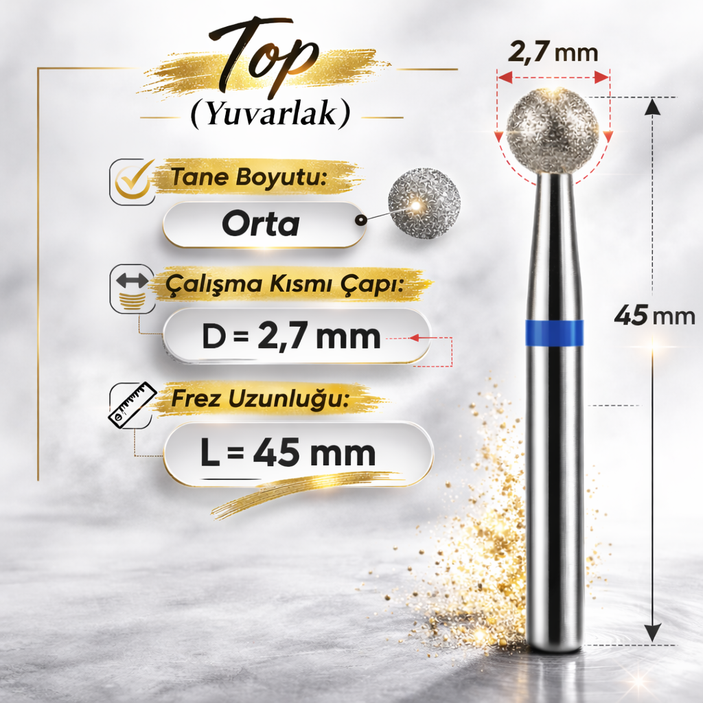 VladMiva RussiaTırnak İçin Freze UçlarıElmas Freze başlık (Orta - Mavi) Top 0,27 mm