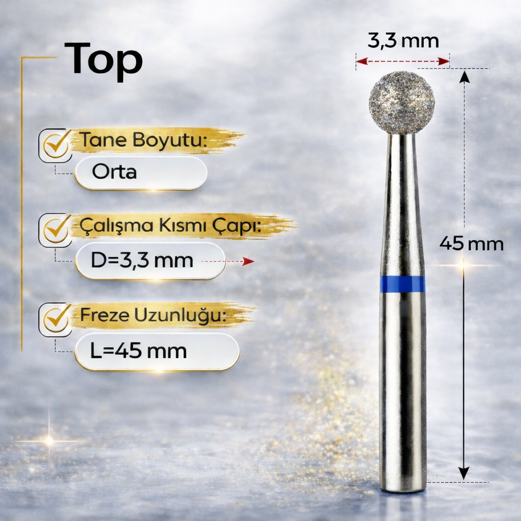 VladMiva RussiaTırnak İçin Freze UçlarıElmas Freze başlık Top (Orta - Mavi) 0,33mm