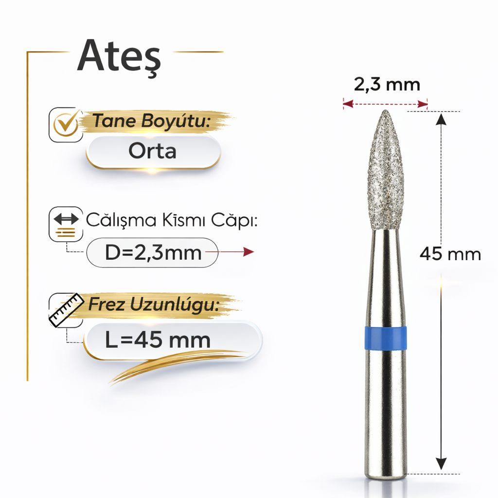 VladMiva RussiaTırnak İçin Freze UçlarıElmas Freze başlık (Orta - Mavi) Ateş 0,23 mm