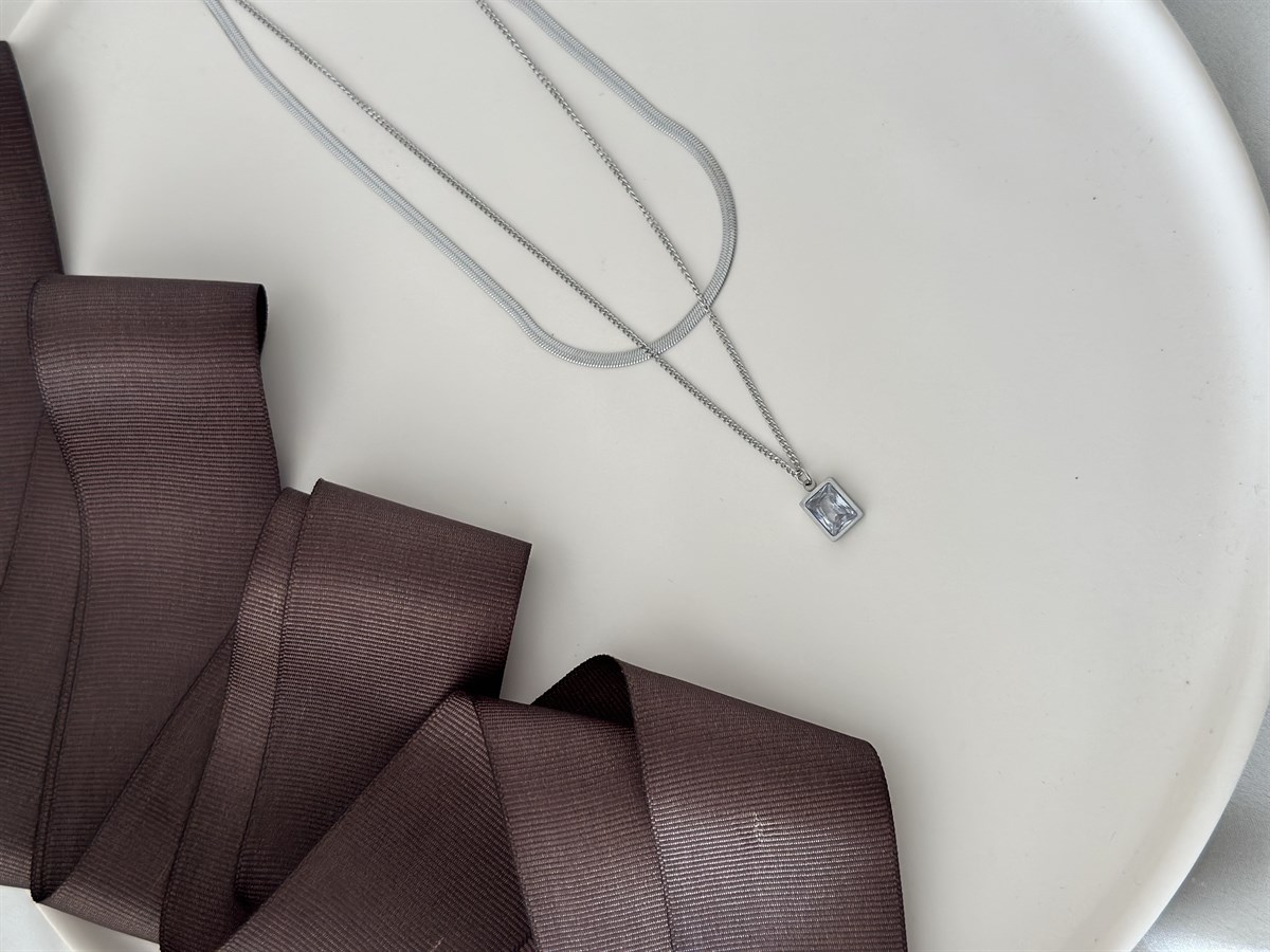 Silver Baget Taşlı Kolye