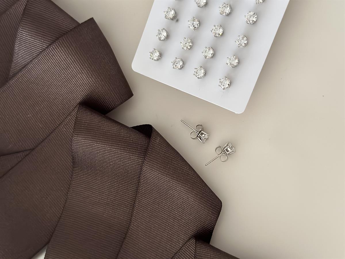 Silver Tek Taş Küpe-S