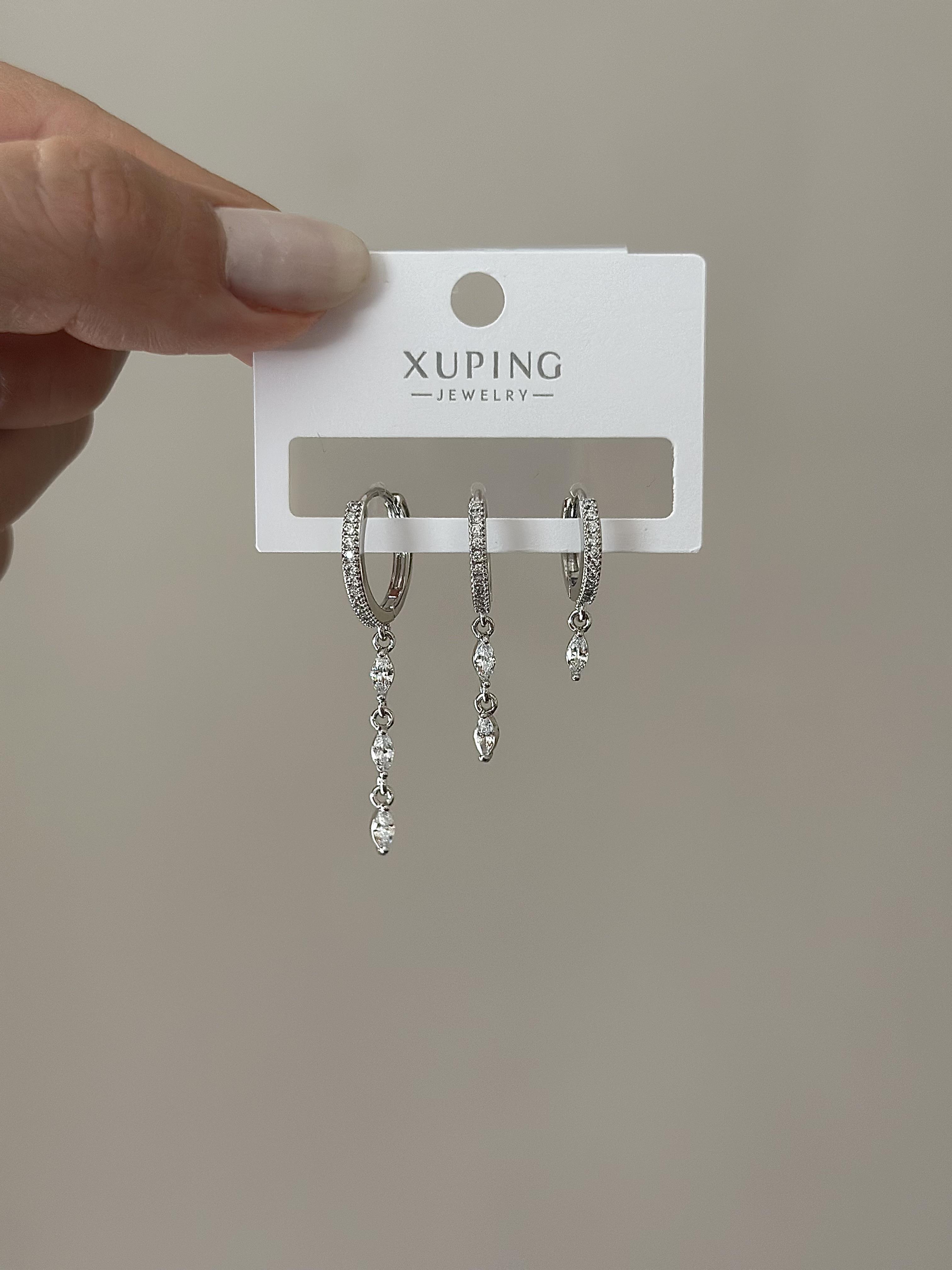 Üçlü Damla Model Sarkıt Küpe Seti