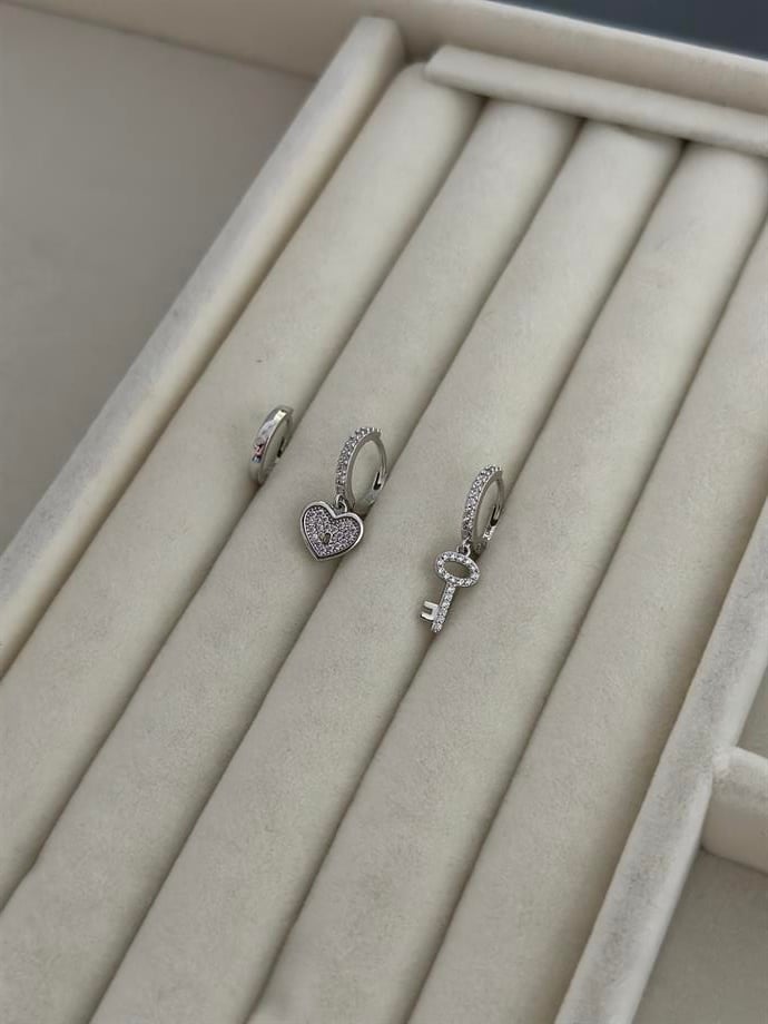 Anahtar Kalp Küpe Seti Silver Renk