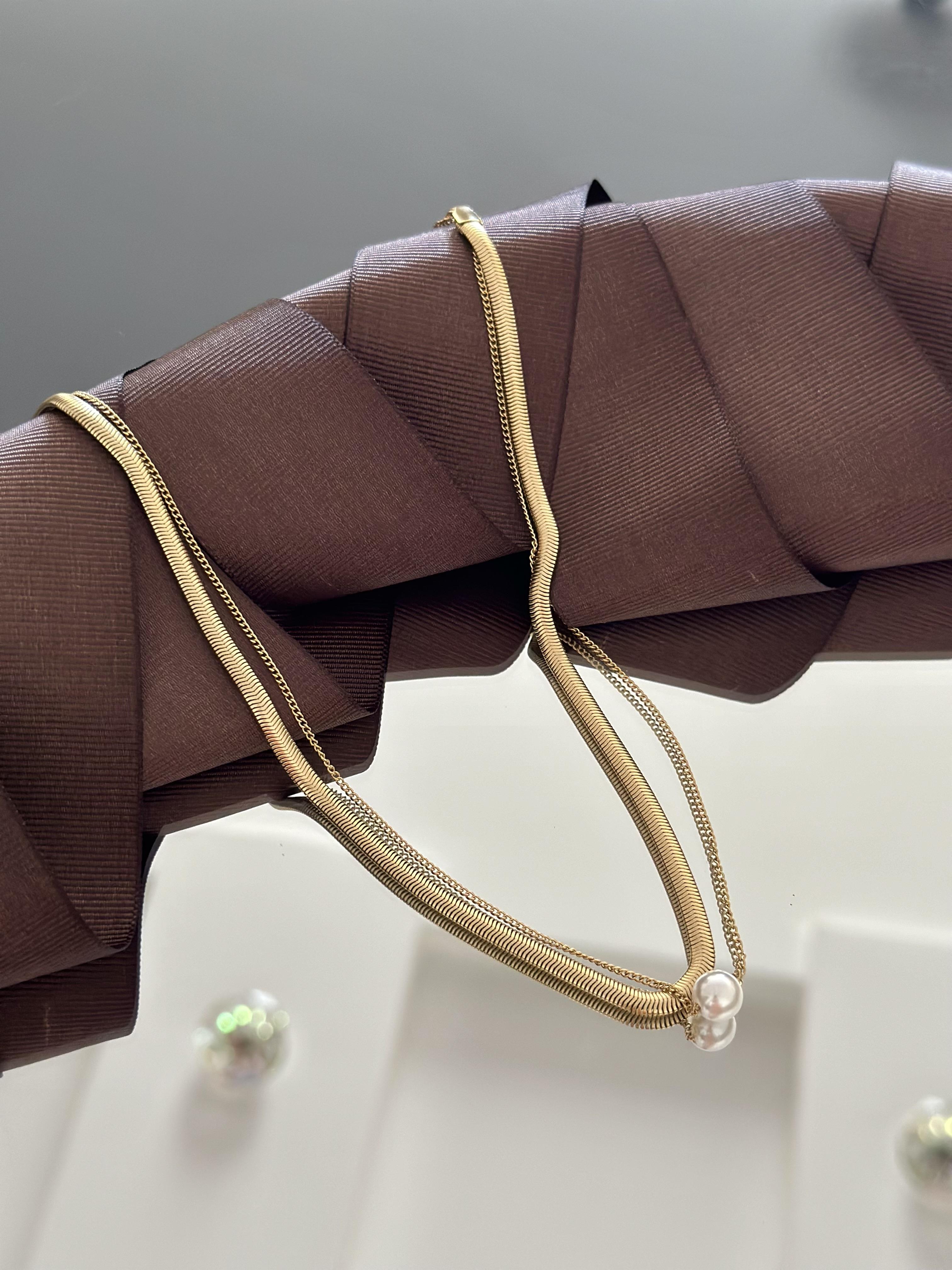 İncili Slim Deri Kolye