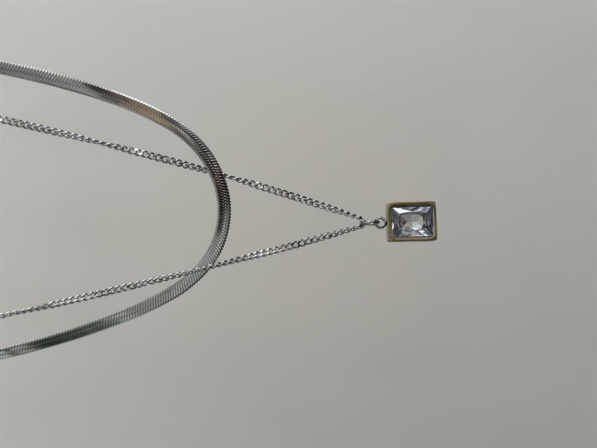 Silver Baget Taşlı Kolye