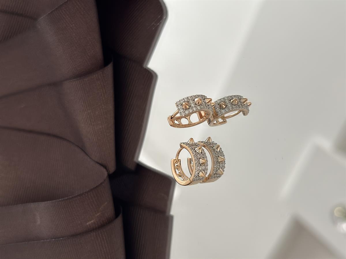 Taşlı Zımbalı Küpe Silver