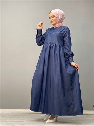 Dikiş Detaylı Kot Elbise