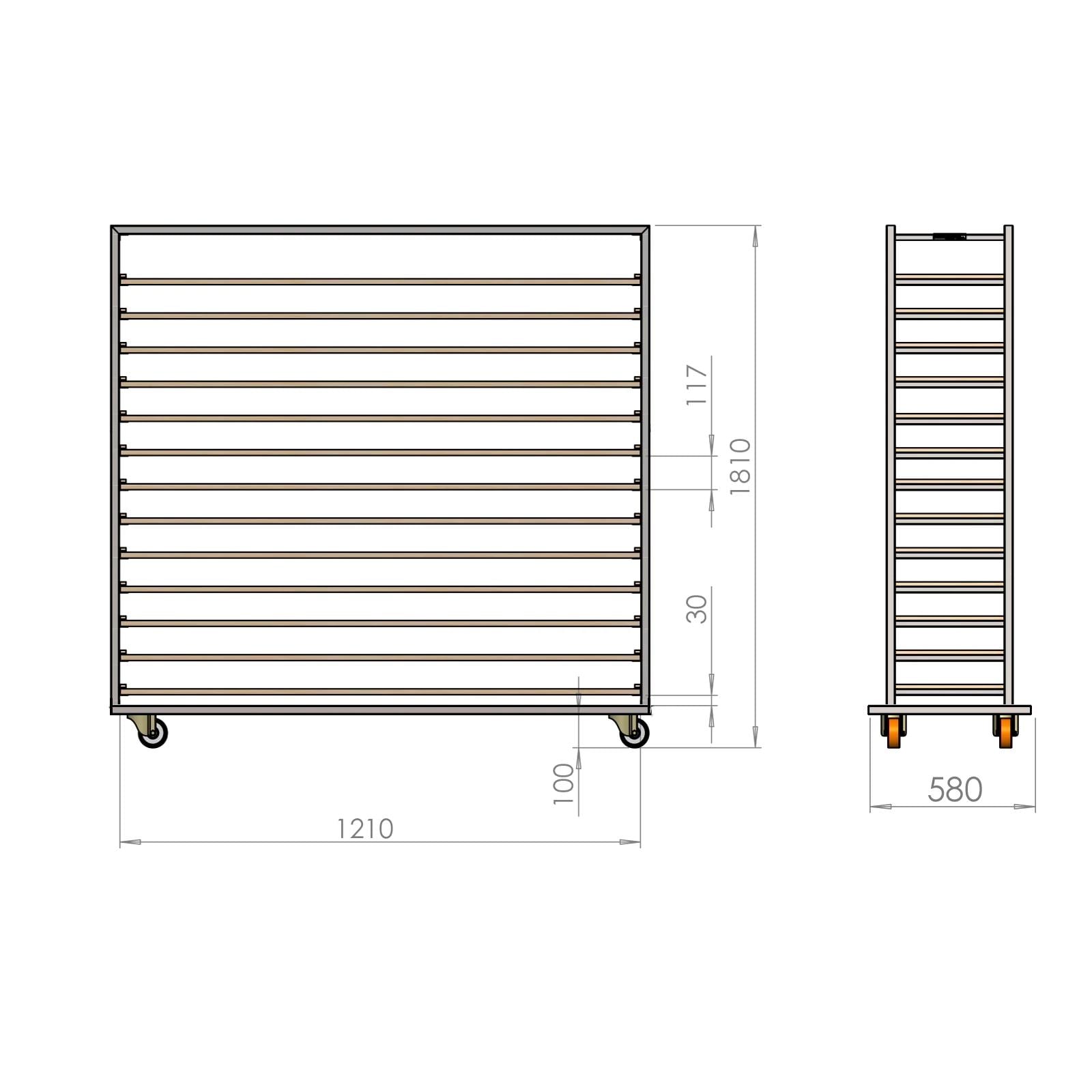 40x120 cm Moulds Trolley with 13 Shelves for Wooden