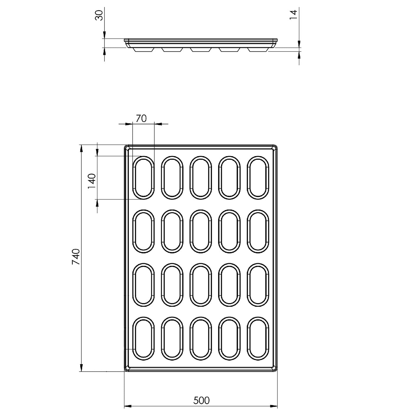 50x74 cm Light Sandwich Tray, Coated, Aluminised Metal