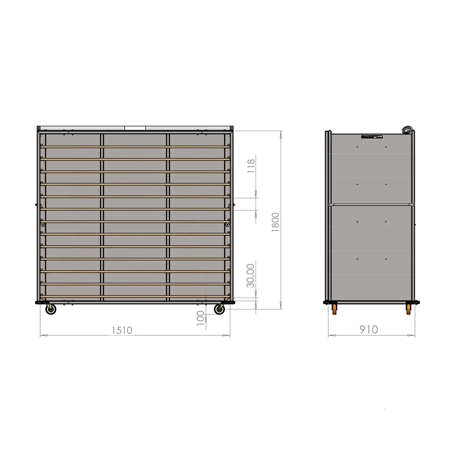 80x150 cm Covered Oven Loader Trolley with 13 Shelves for Wooden