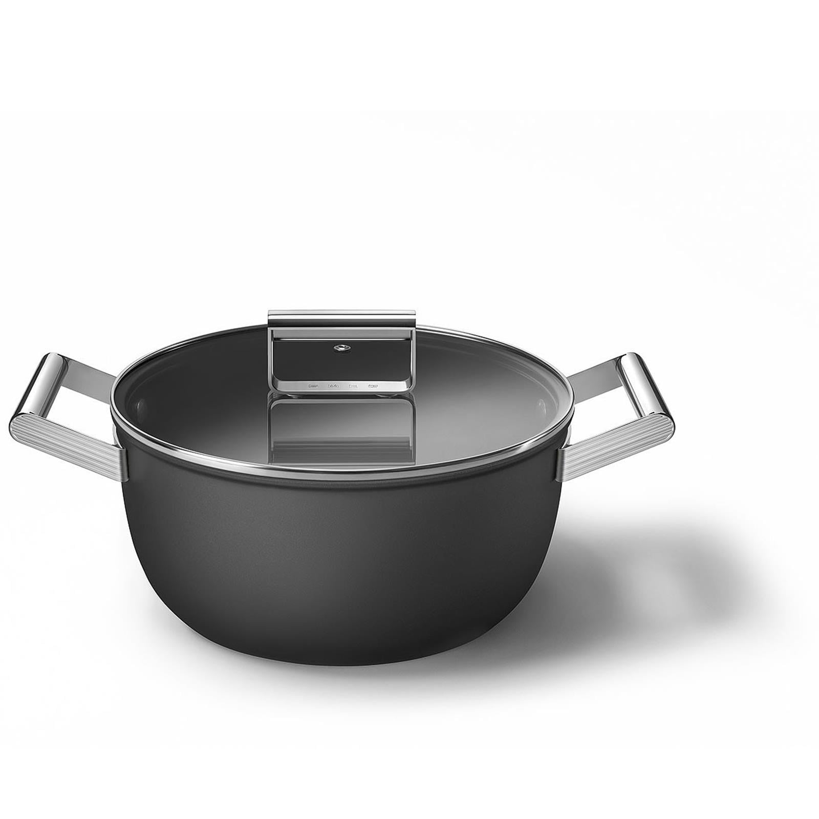 Smeg - Cookware 50 S Style Siyah Tencere Cam Kapaklı 24 cm