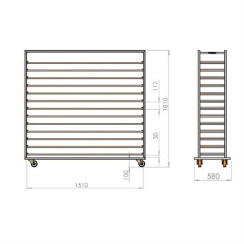 Chariot Passeur en bois 40x150 cm (Inox)