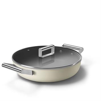 Smeg - Cookware 50S Style Krem  Pilav Tenceresi Cam Kapaklı 28 cm