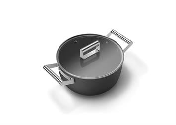 Smeg - Cookware 50 S Style Siyah Tencere Cam Kapaklı 24 cm