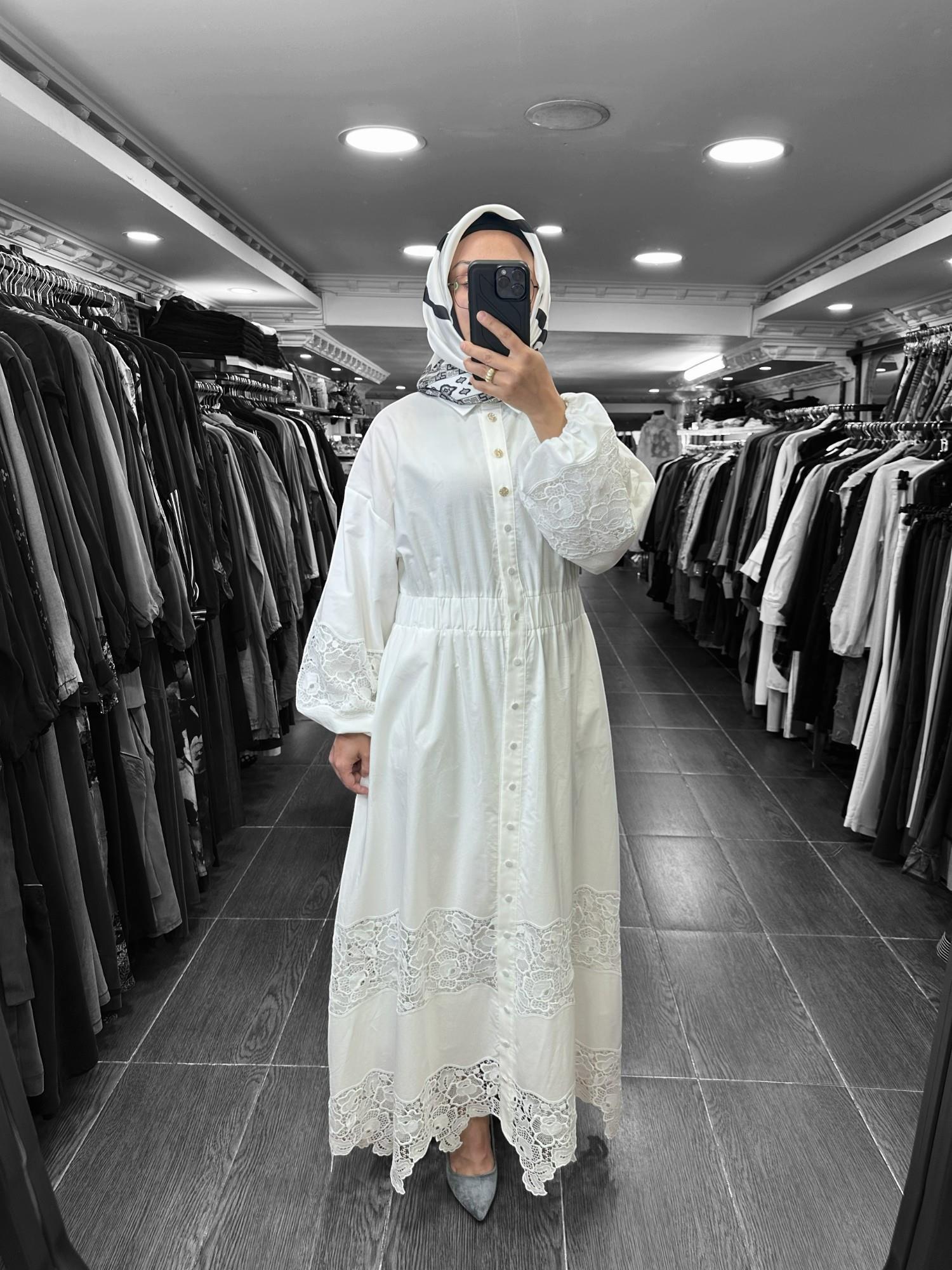 25YGSELB4850/Ghisa Gipür Elbise - Beyaz