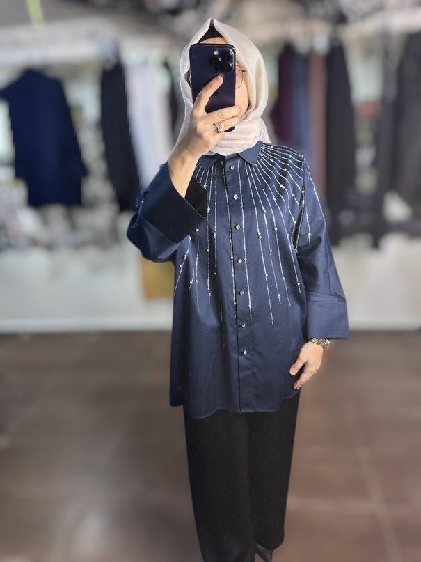 25YGSTNK4848/Ghisa Gömlek Tunik - lacivert