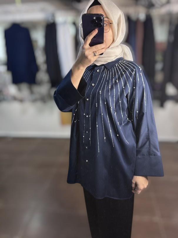 25YGSTNK4848/Ghisa Gömlek Tunik - lacivert