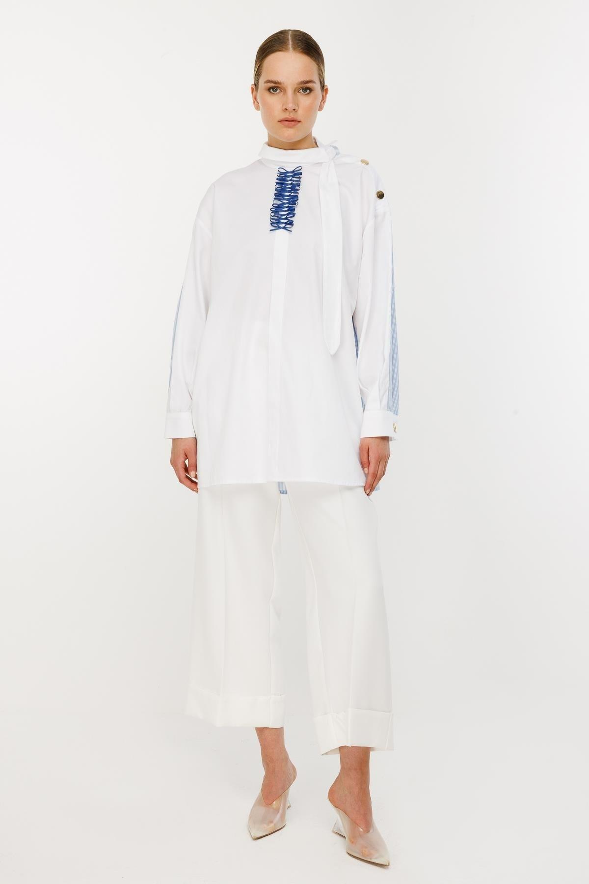 25YGSTNK4950/Ghisa Tunik - Mavi İnce Çizgi