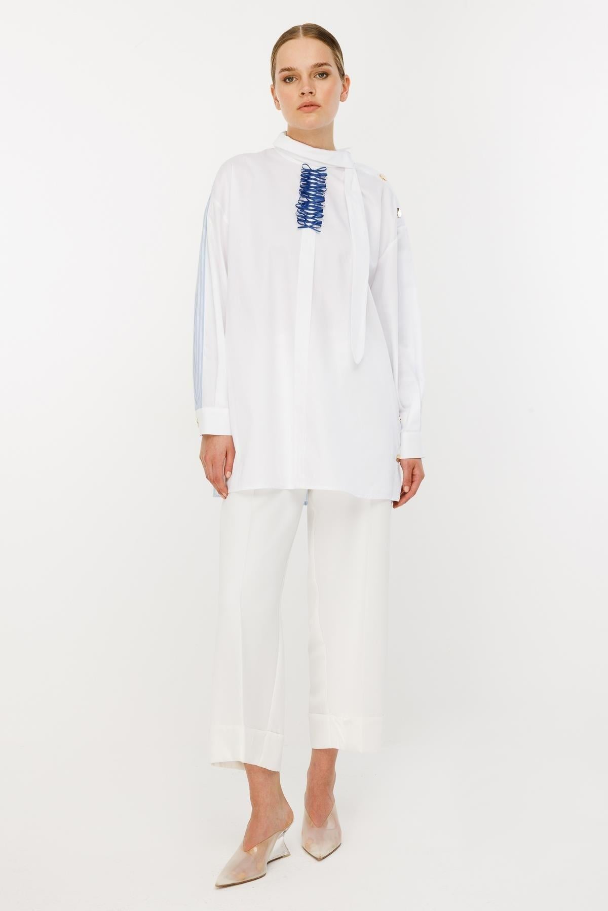 25YGSTNK4950/Ghisa Tunik - Mavi İnce Çizgi