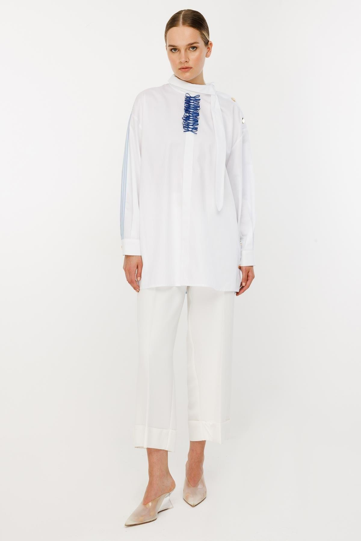25YGSTNK4950/Ghisa Tunik - Mavi İnce Çizgi