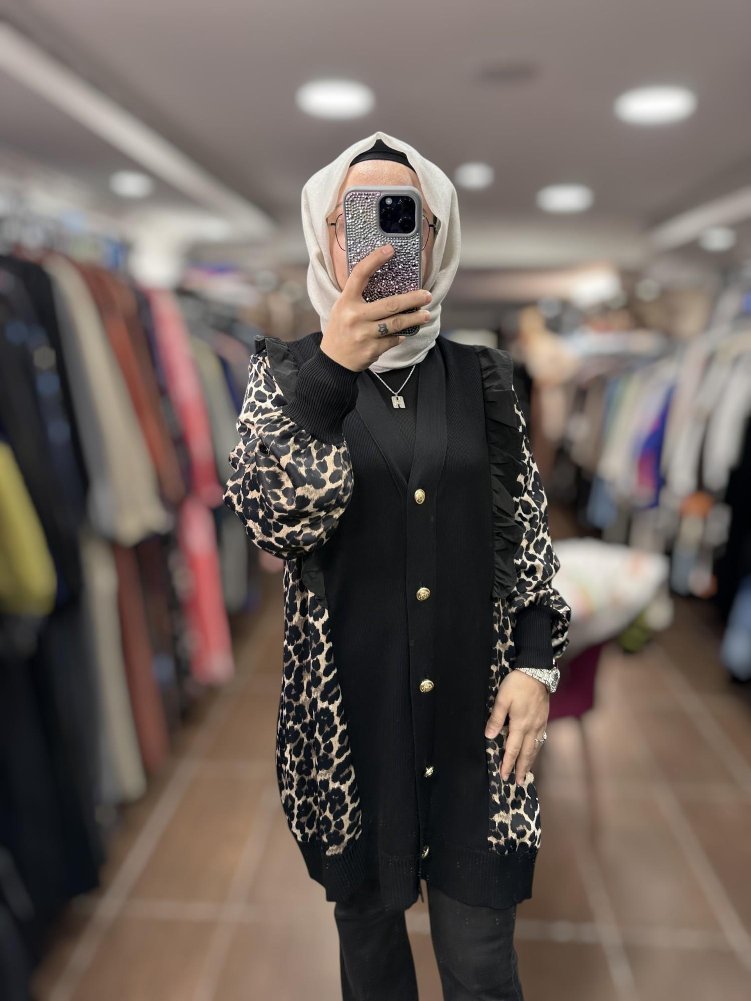 25YÖRHRK3095/Ghisa Hırka - Siyah Leopar
