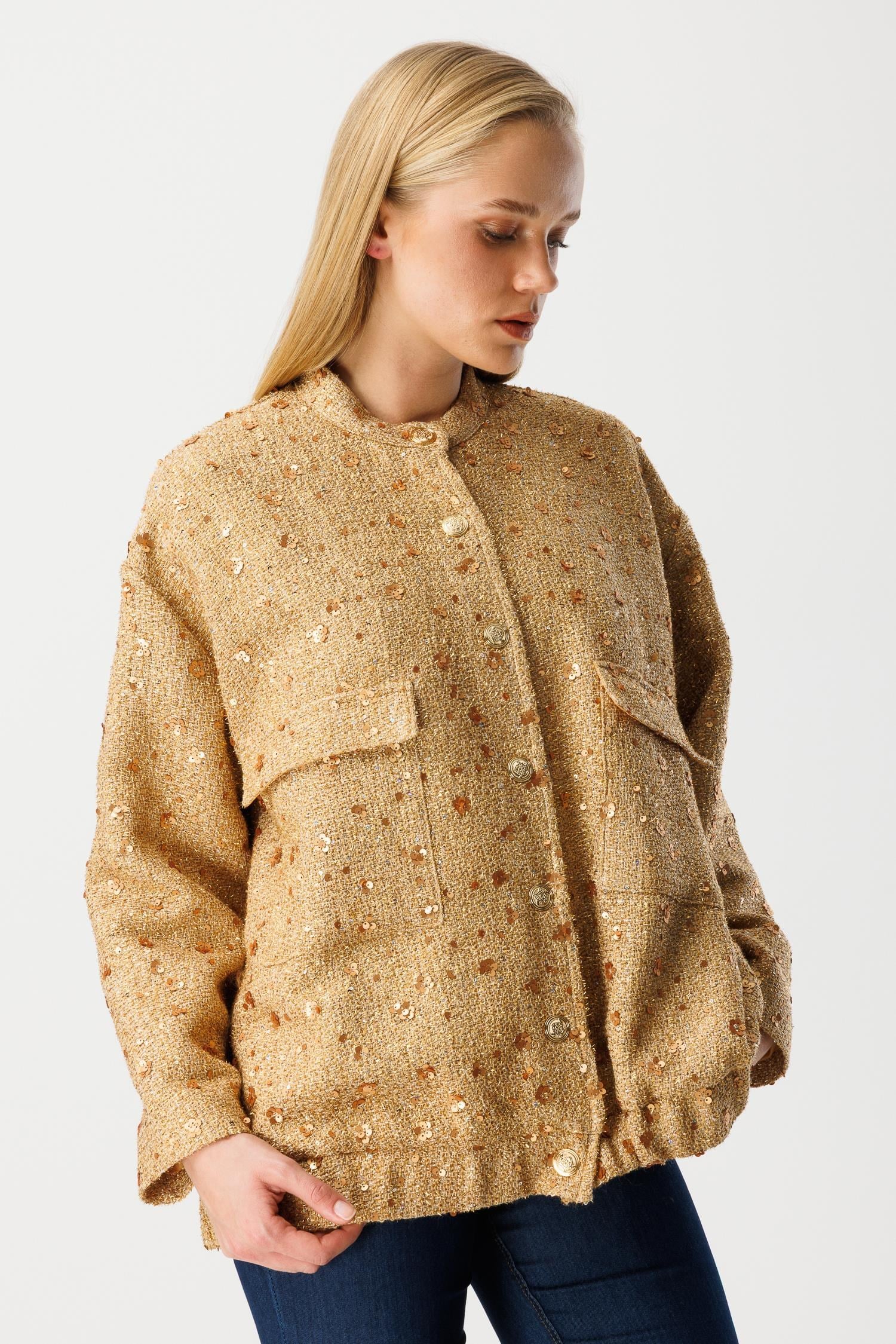26KGSCKT3328/Ghisa Pul Payet Detaylı Bomber Ceket - Camel