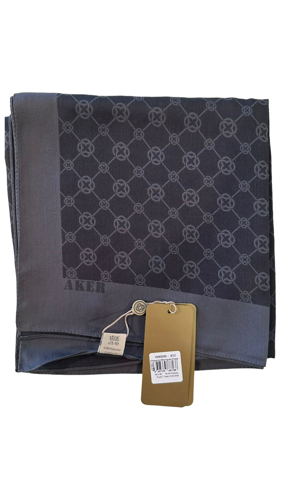 ELEGANCE MONOGRAM EŞARP - KOYU GRİ