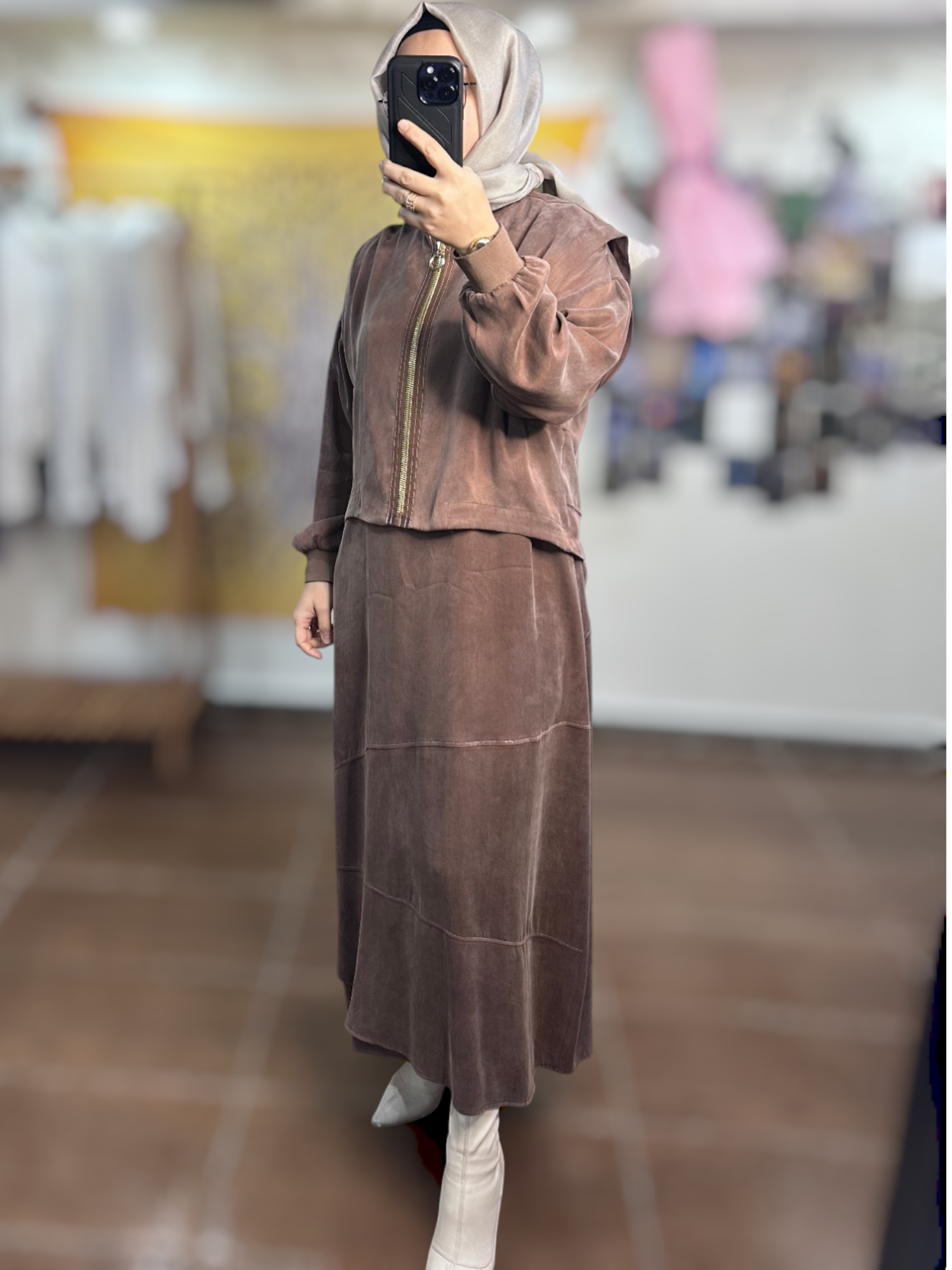 Ghisa Cupra İpek Yelekli Elbise - Kahve
