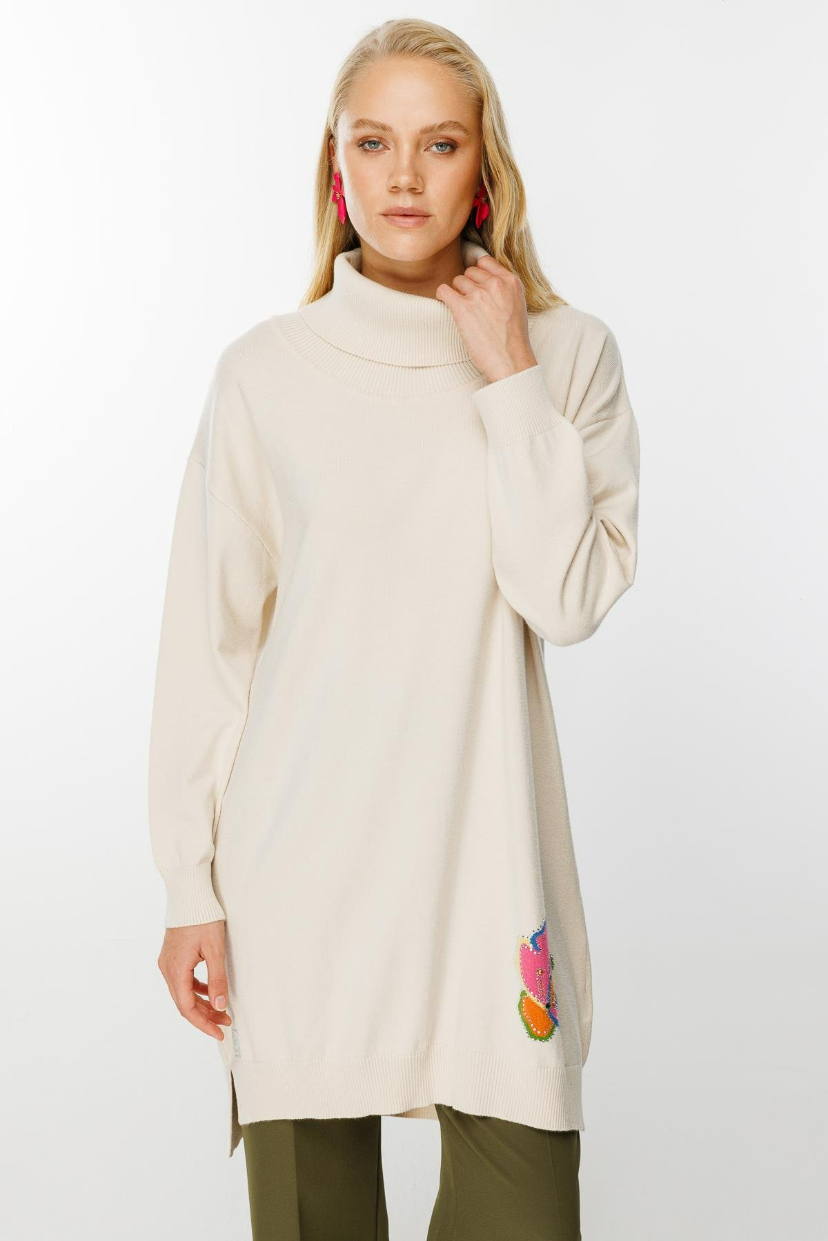 Ghisa Degaje Yaka Triko Tunik - Ekru
