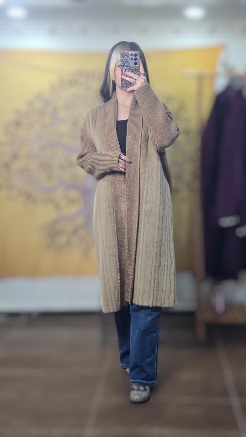 Ghisa Kürk Detaylı Triko Hırka - Camel