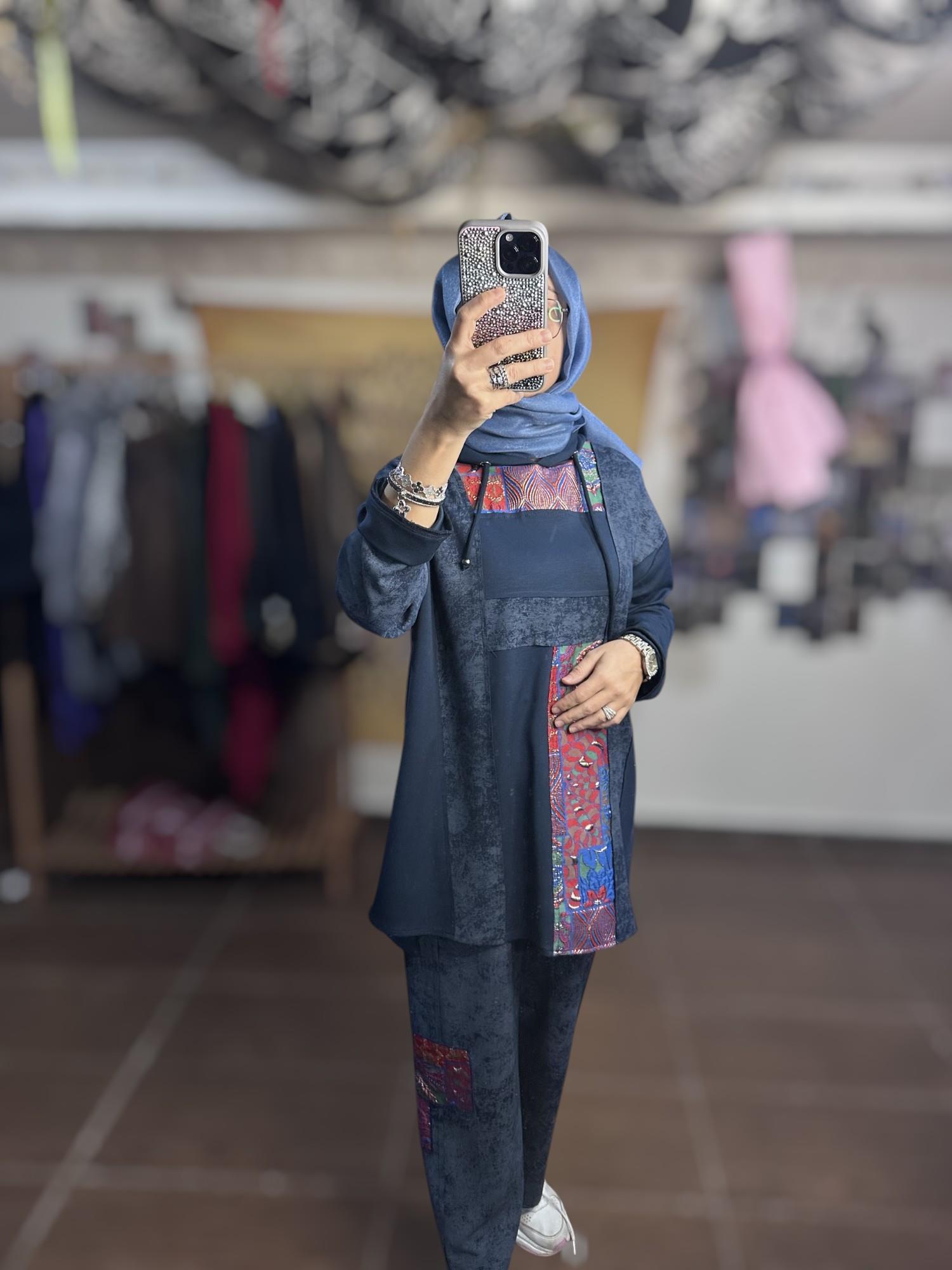 Ghisa Pantolonlu Takım - Mavi desenli