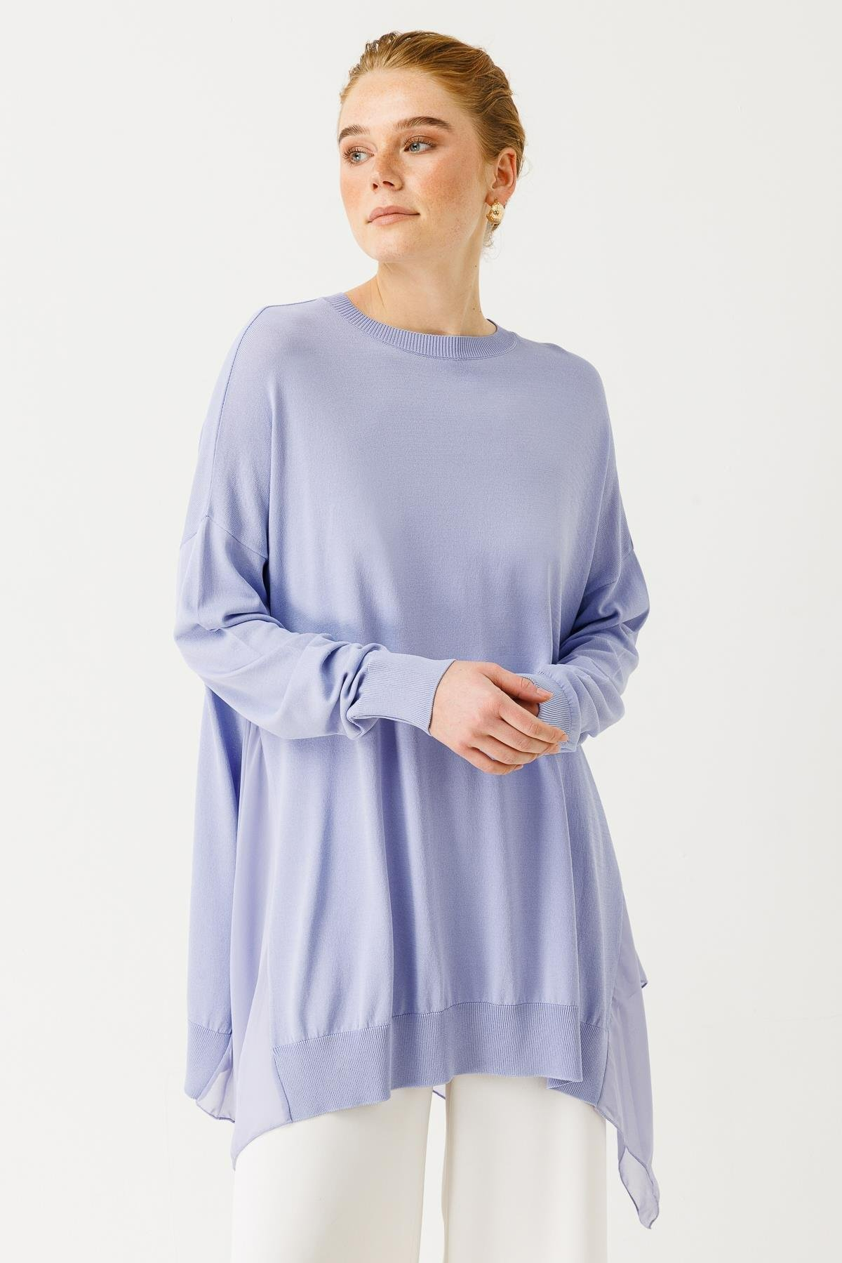 Ghisa Şifon Detaylı Triko Tunik - Lila