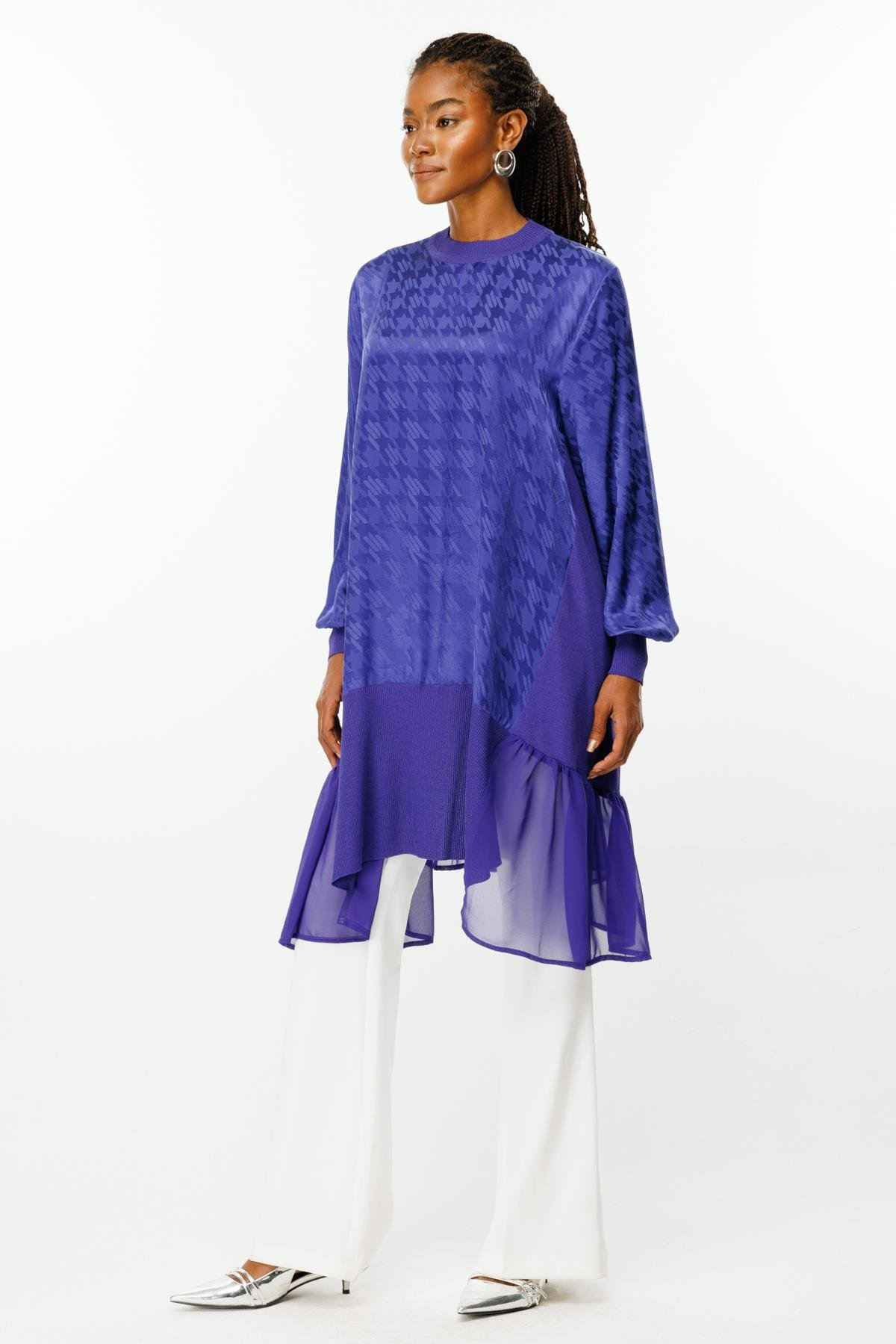 Ghisa Şifon Detaylı Tunik - Mor
