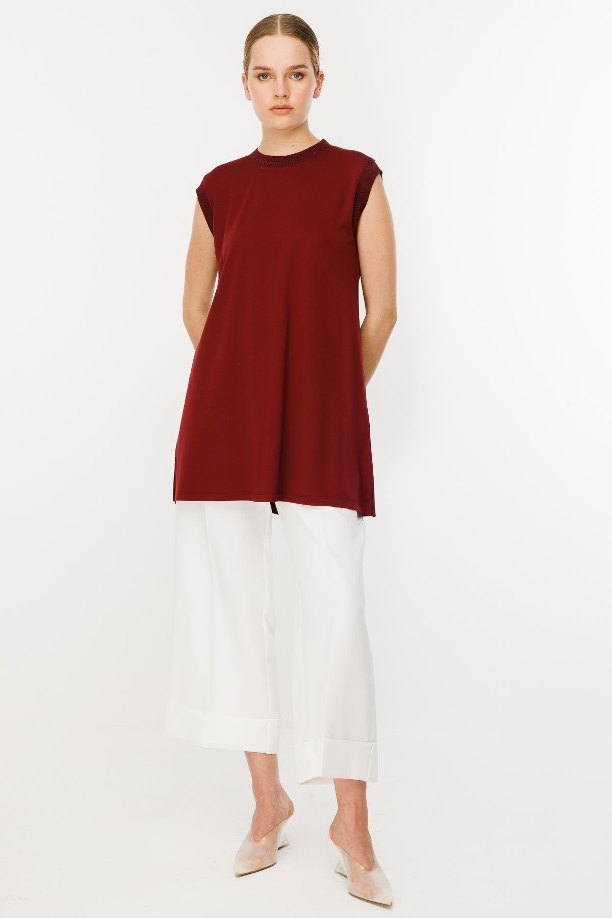 GSBASİC4677/Ghisa Kolsuz Tunik - BORDO