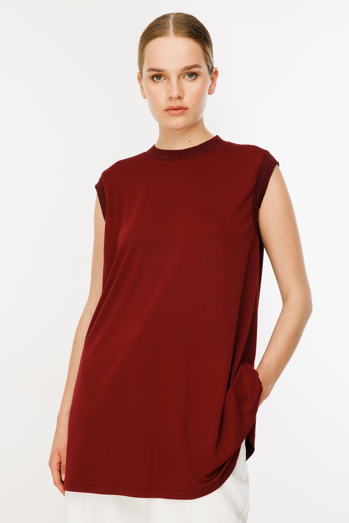 GSBASİC4677/Ghisa Kolsuz Tunik - BORDO